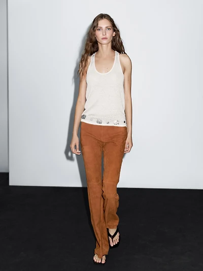 Flared suede leather trousers