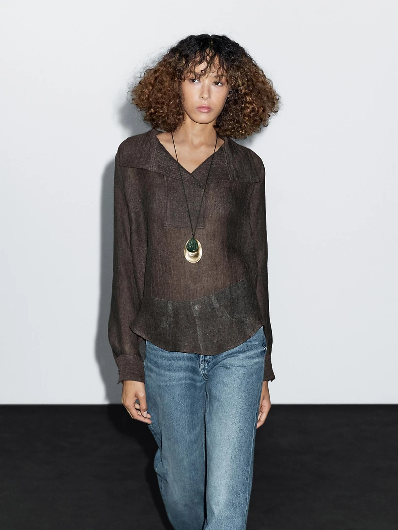 Blouse avec plastron 100 % lin