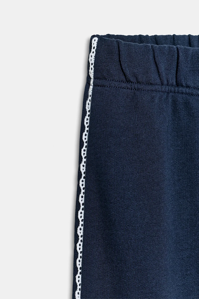 LACE TRIM WIDE SWEATPANTS