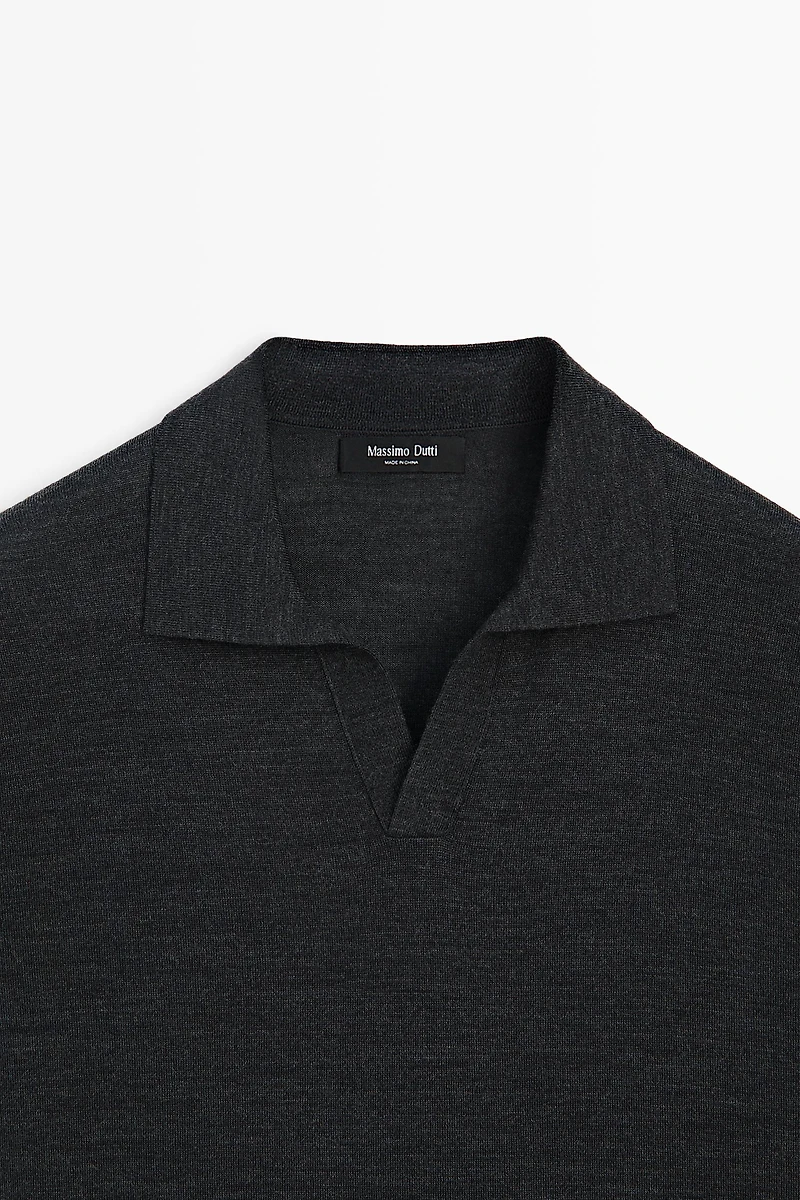 Short sleeve wool blend knit polo shirt