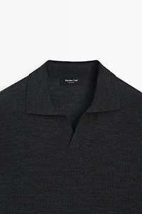 Short sleeve wool blend knit polo shirt