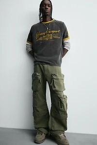 RIBBED CONTRAST TEXT T-SHIRT