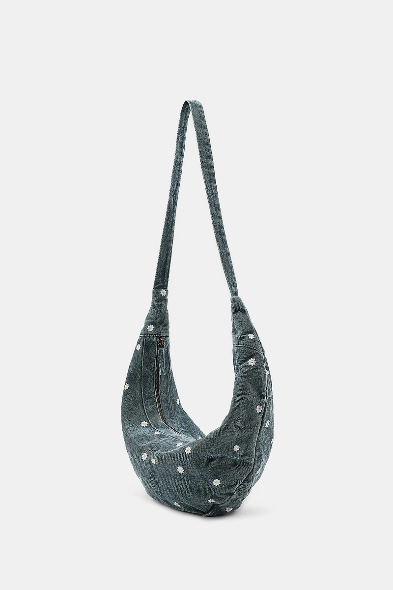 DAISY EMBROIDERED DENIM CROSSBODY BAG