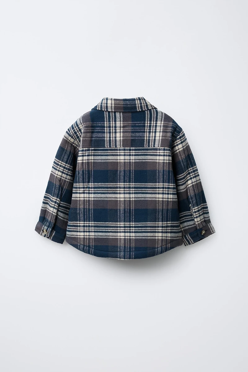 PLAID PRINT FLEECE LINED OVERSHIRT