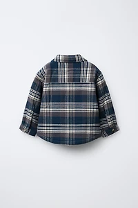 PLAID PRINT FLEECE LINED OVERSHIRT