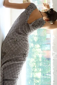 EMBROIDERED BEADED TULLE DRESS