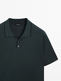 Knit polo shirt with coloured collar detail