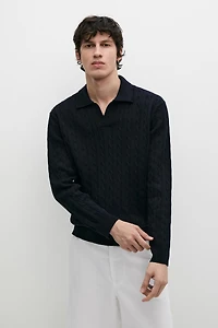 Pull polo en maille tressée 100 % coton