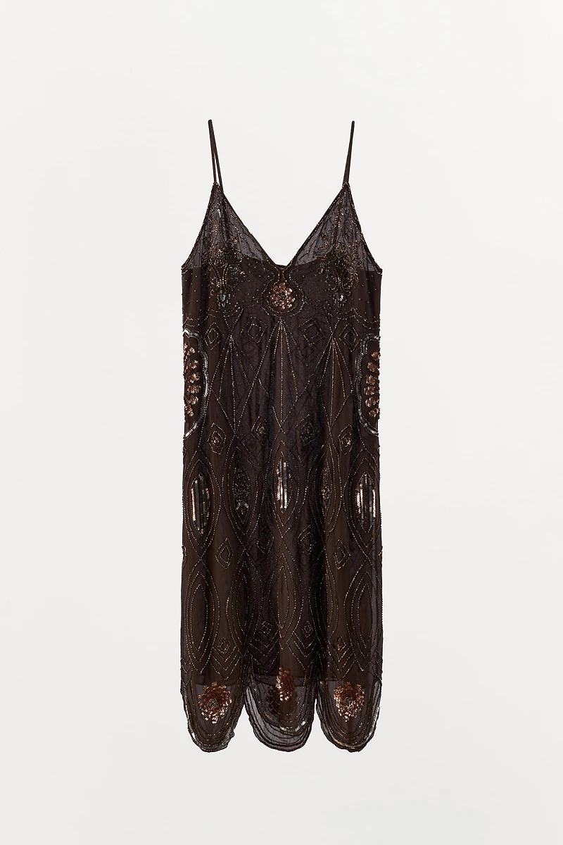 GEORGETTE DRESS WITH SEQUINS AND BEADING