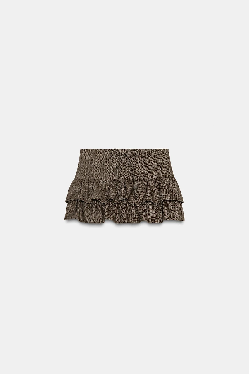 HERRINGBONE WOOL SKORT
