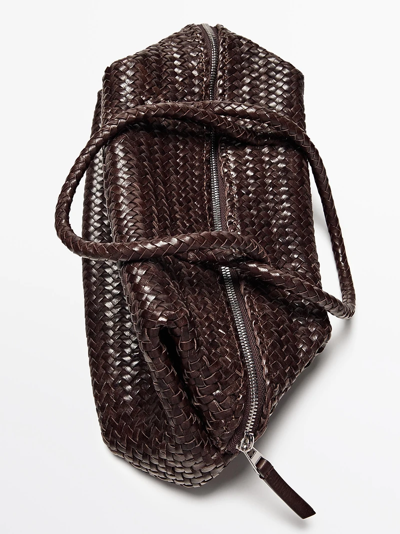 Braided nappa leather satchel bag