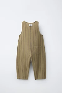 COTTON LINEN BLEND STRIPED OVERALLS