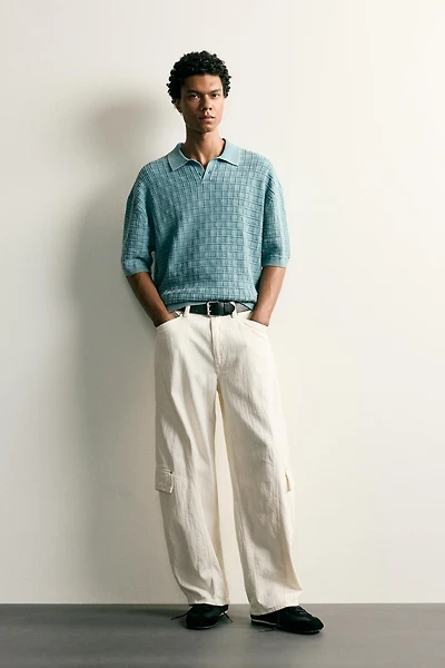 WASHED CHECK KNIT POLO SHIRT