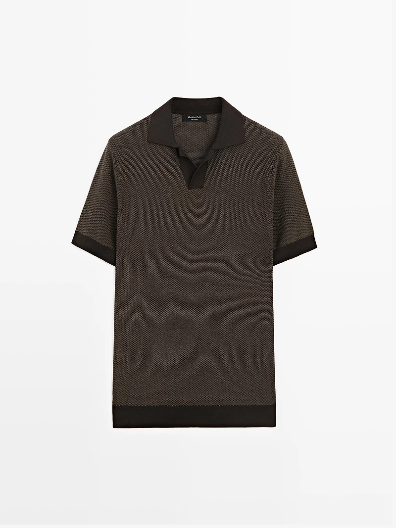 100% cotton textured knit polo sweater