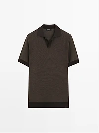 100% cotton textured knit polo sweater