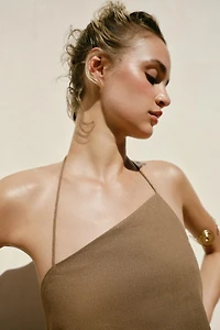 LINEN HALTER TOP WITH BEADS