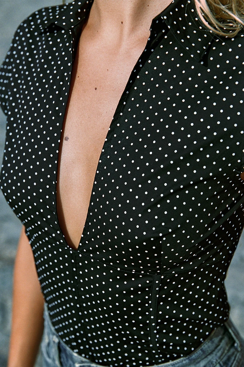 POLKA DOT CORSET-STYLE POPLIN SHIRT