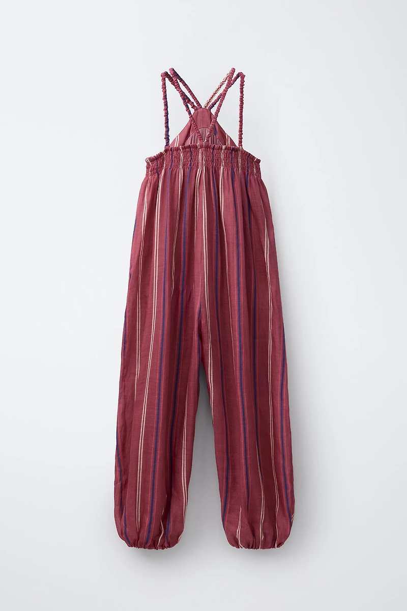 100% RAMIE STRIPED JUMPSUIT