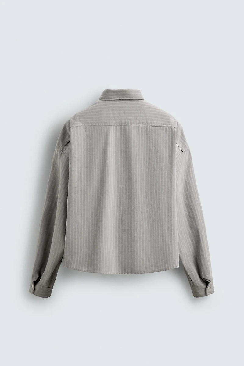 CONTRAST EMBROIDERY STRIPED SHIRT