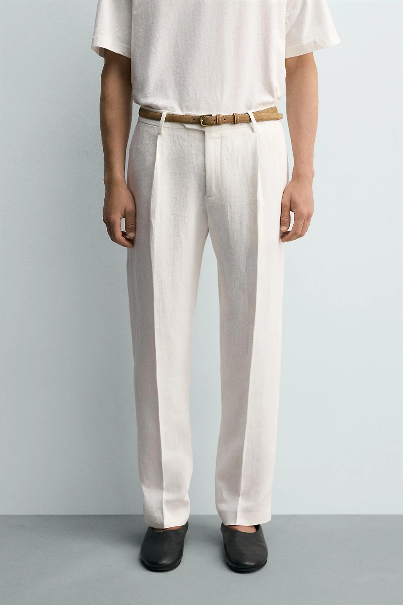 PANTALON À PLIS DE COSTUME 100 % LIN