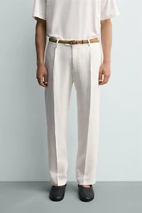 PANTALON À PLIS DE COSTUME 100 % LIN