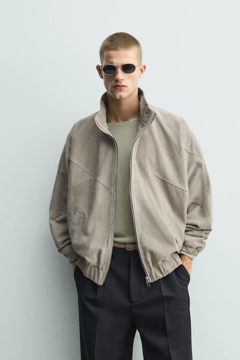 BLOUSON RELAXED FIT EN CUIR DAIM