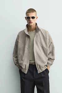 BLOUSON RELAXED FIT EN CUIR DAIM