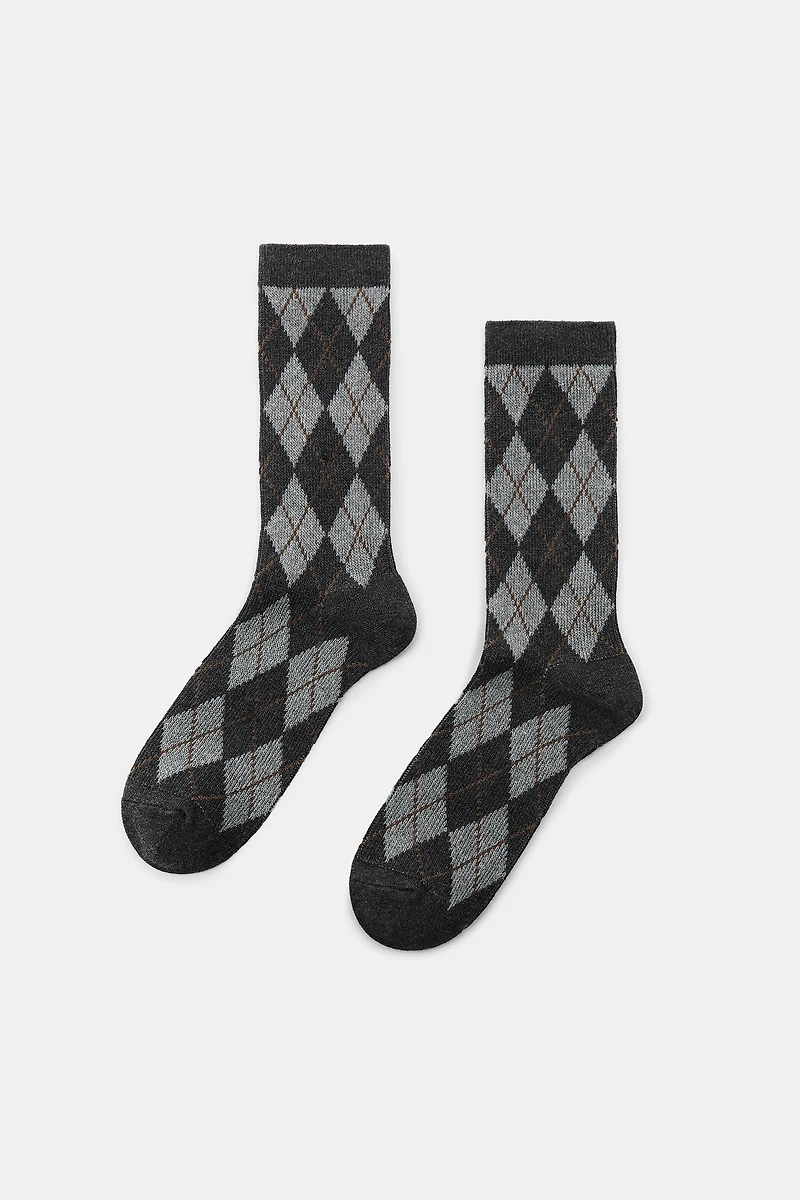 DIAMOND PATTERN COTTON SOCKS