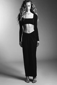 LONG GATHERED CREPE SKIRT