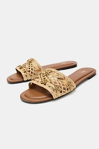 EMBELLISHED FLAT SLIDE SANDALS