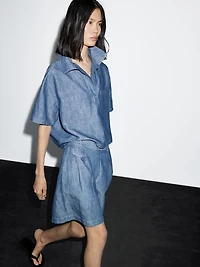 Cotton and linen Bermuda shorts with pocket detail