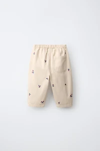 Floral Embroidered Baggy Twill Pants