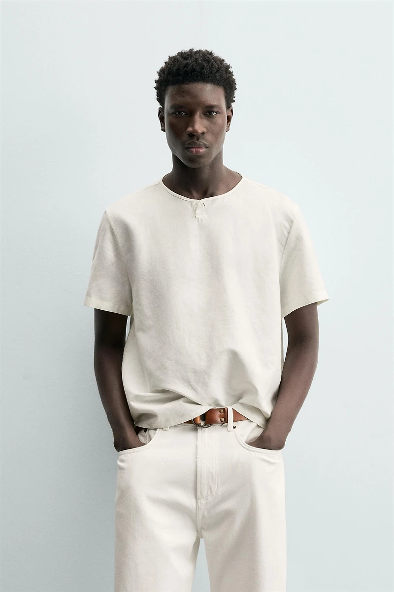 CHEMISE À COL TUNISIEN EN CHANVRE ET COTON
