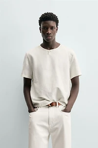 CHEMISE À COL TUNISIEN EN CHANVRE ET COTON