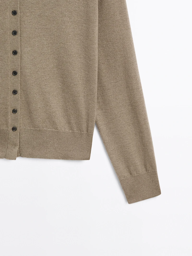 Knit cardigan with mock turtleneck