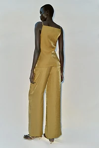 WRINKLE-LOOK STRAIGHT PANTS