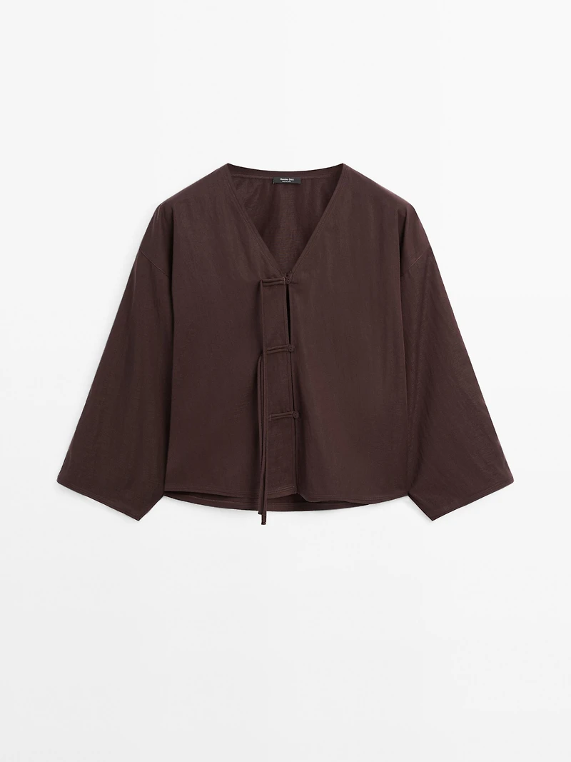 Cropped shirt with drawstring detail