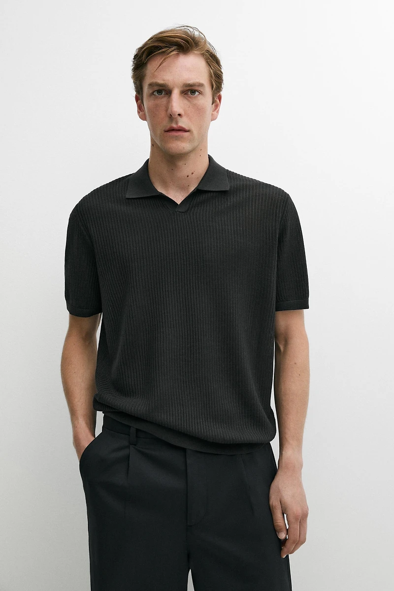 Wool blend short sleeve knit polo