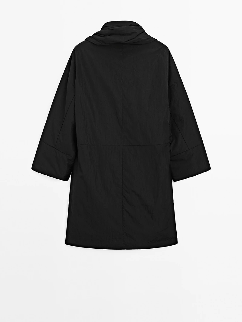 Long padded coat with scarf detail