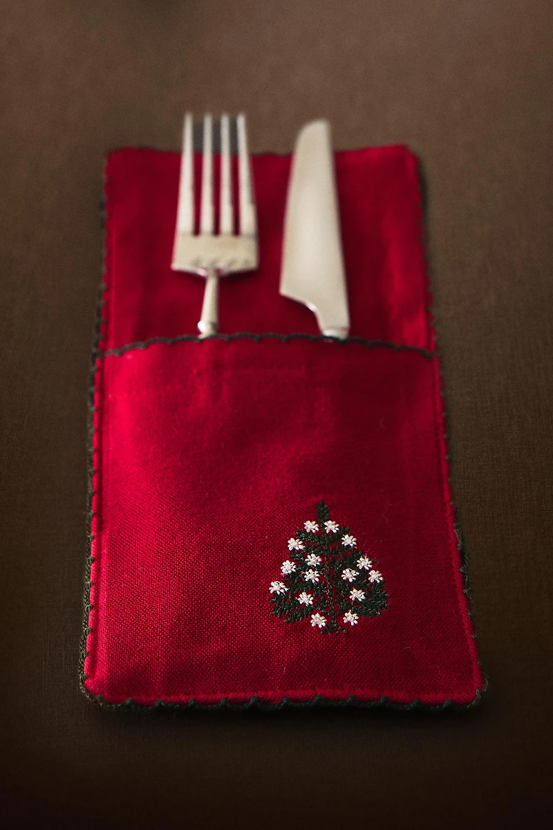 SET OF EMBROIDERED CHRISTMAS FLATWARE TRAYS (SET OF 2)