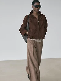 Wide-leg voluminous wool blend trousers
