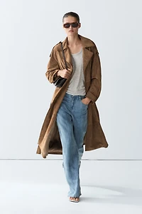 Long suede leather trench coat