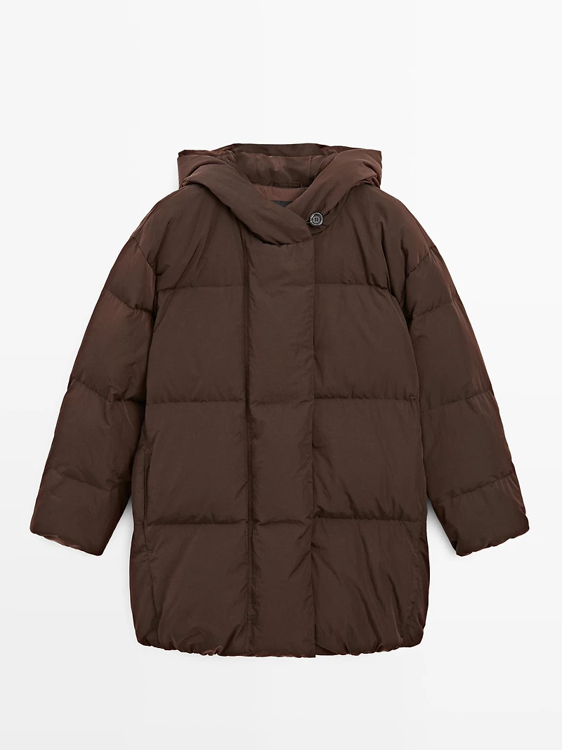 Water-repellent hooded puffer jacket