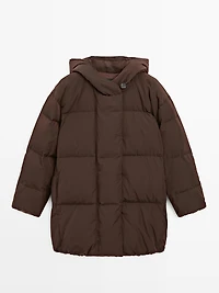 Water-repellent hooded puffer jacket
