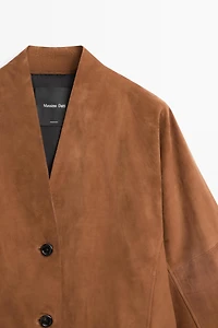 Suede leather V-neck jacket