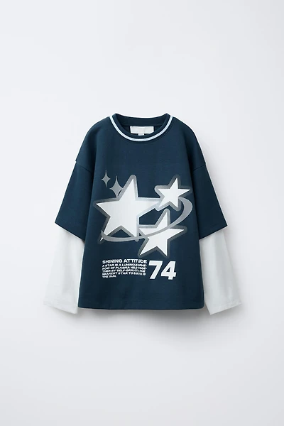 DOUBLE SLEEVE PRINTED SWEATSHIRT