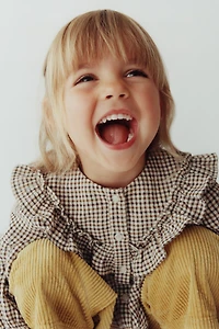 PLAID RUFFLE BLOUSE