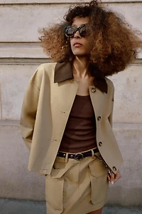 CROPPED TRENCH WITH COMBINED COLLAR
