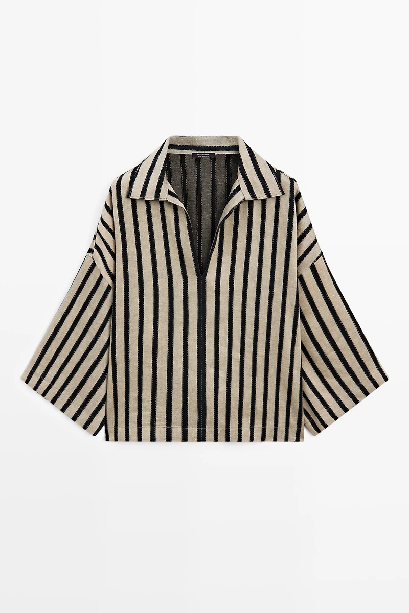 Oversize striped linen blend blouse