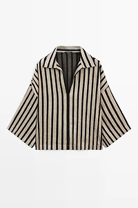 Oversize striped linen blend blouse